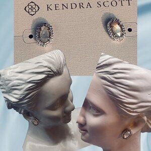 Kendra Scott Rhodium Brass Oval Silhouette Mother Of Pearl Cz Stud Earrings